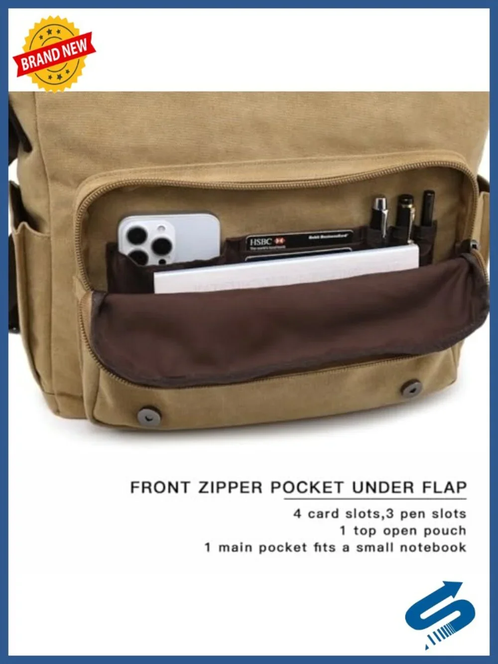 Vintage Canvas Messenger Bag for 15-Inch Laptop Travel Crossbody